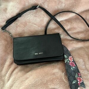 Nine West Black Shoulder Bag with Floral Scarf